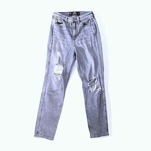 Hollister Ripped Distressed High Rise Mom Jeans Light Wash Denim Women's Size 24